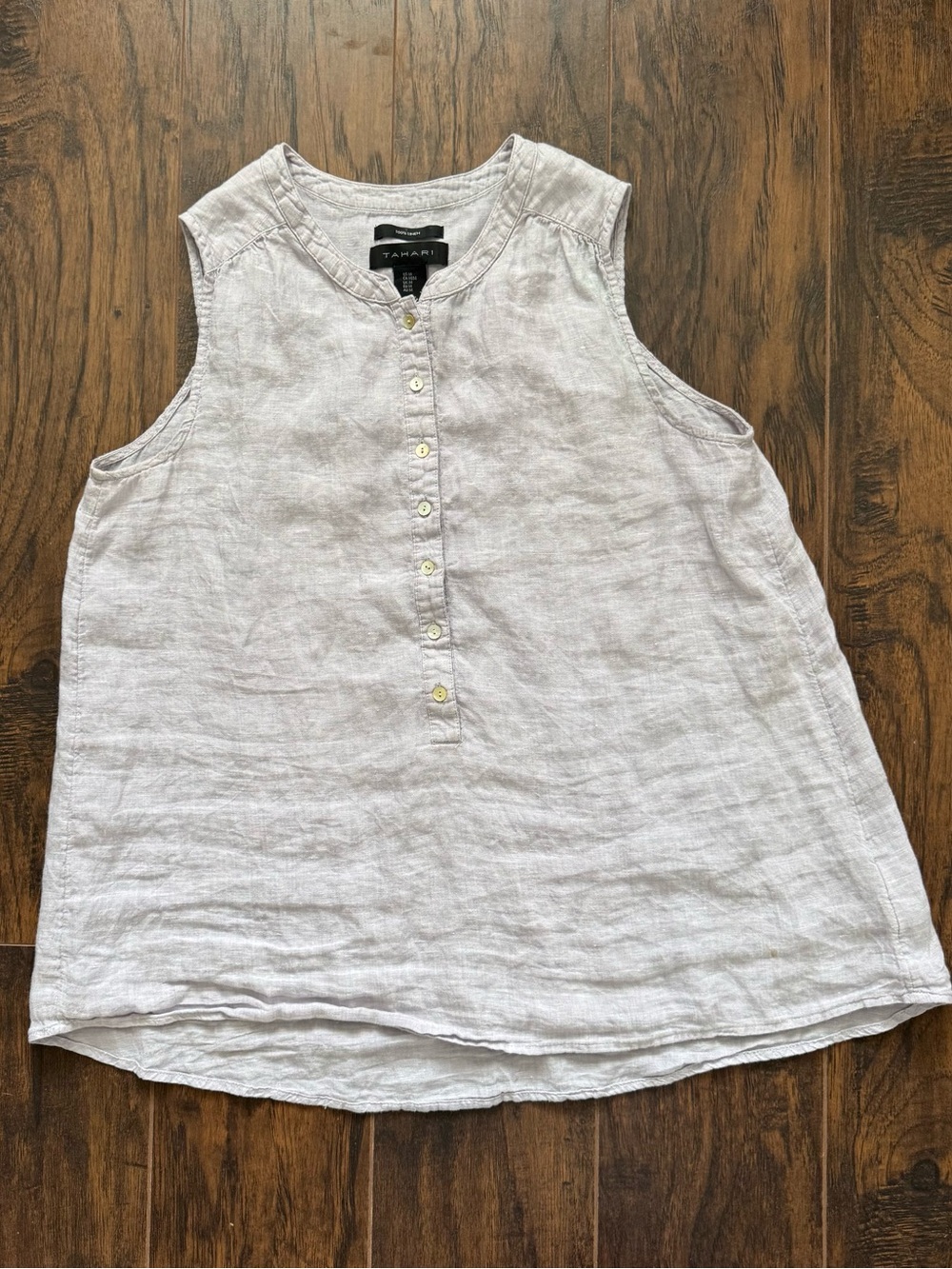 Tahari 100% Linen Sleeveless Henley Blouse